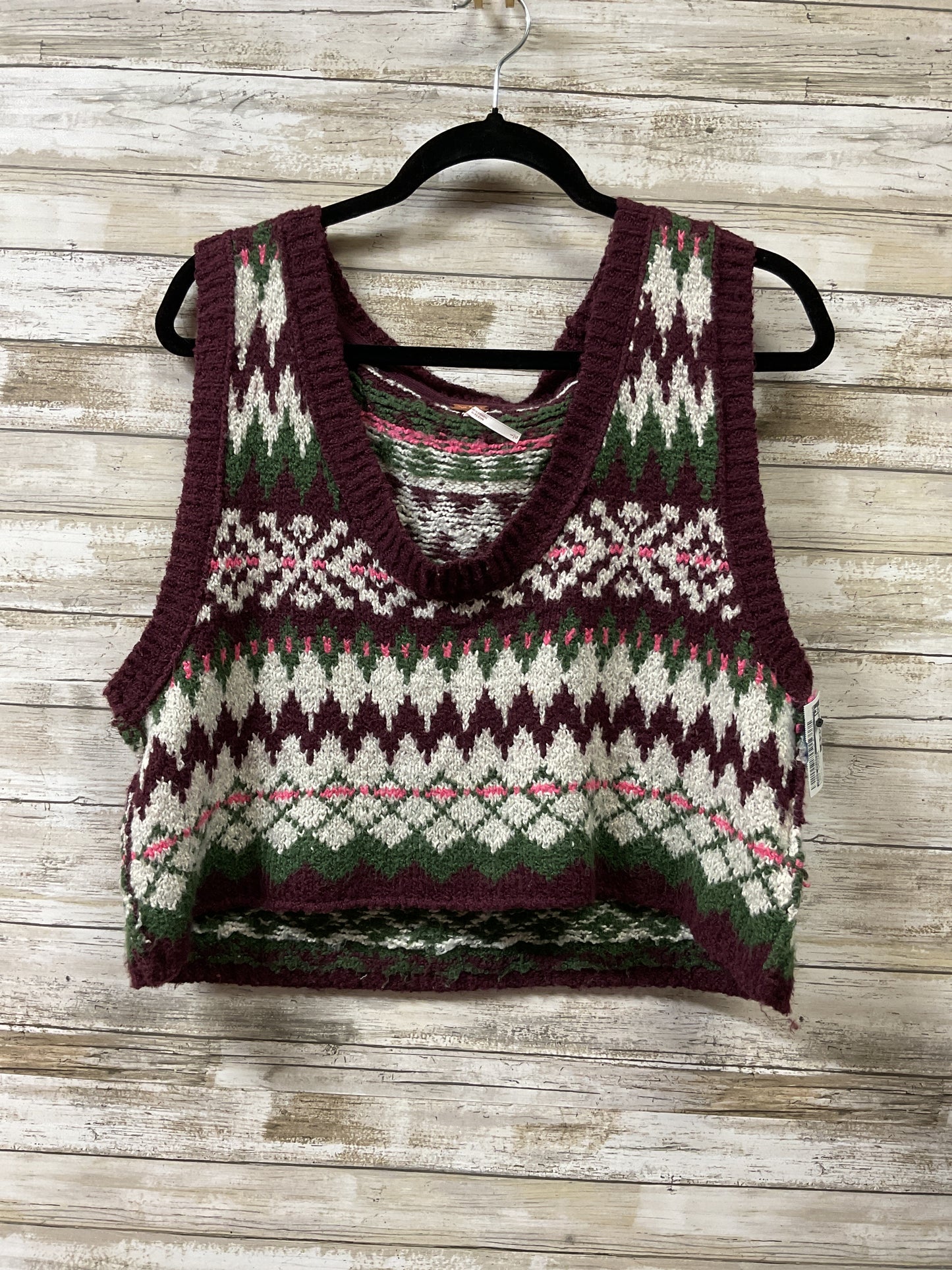 Vest Sweater By Free People In Green & Purple, Size:L