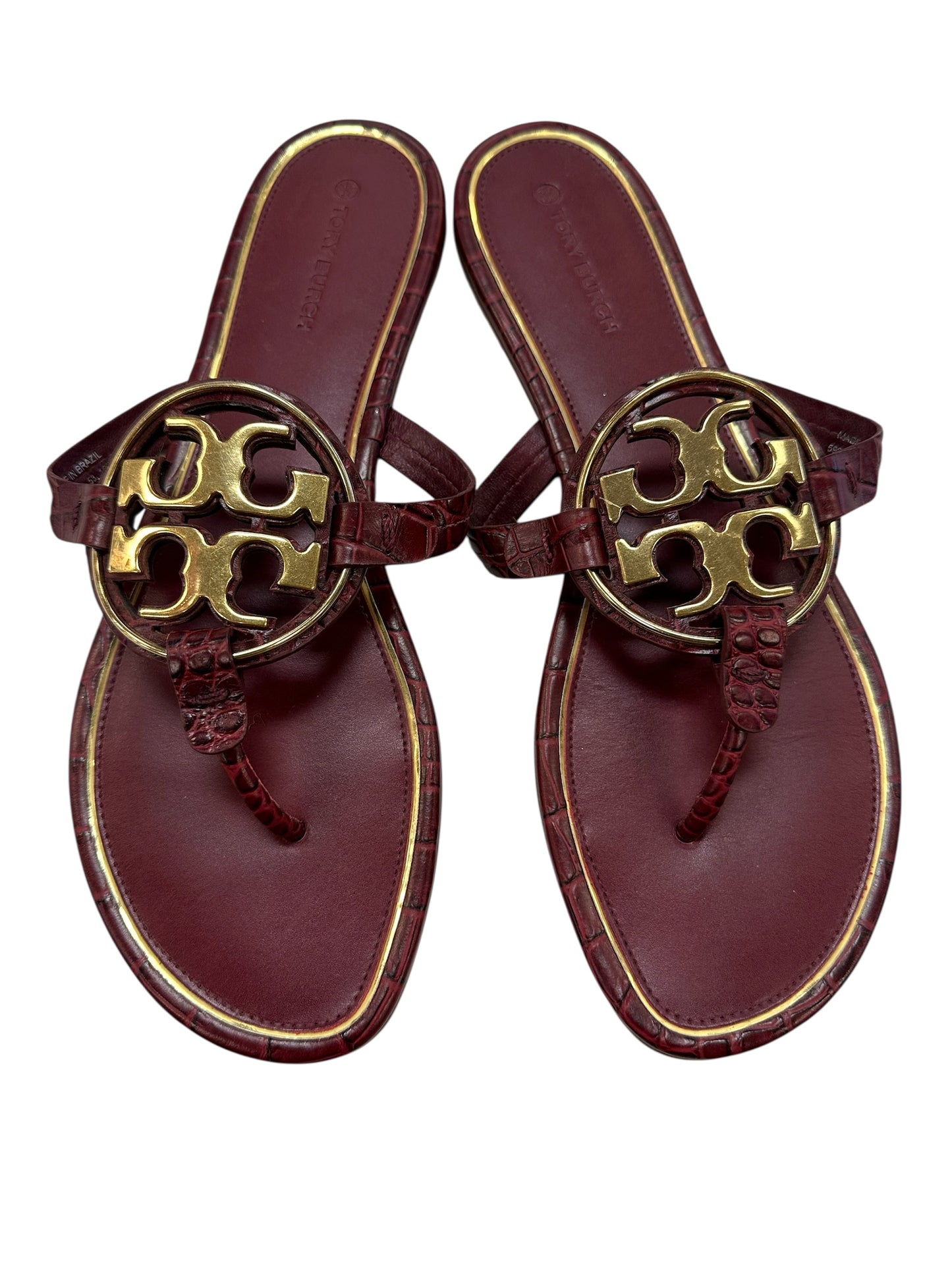Sandals Designer By Tory Burch In Gold & Red, Size:10