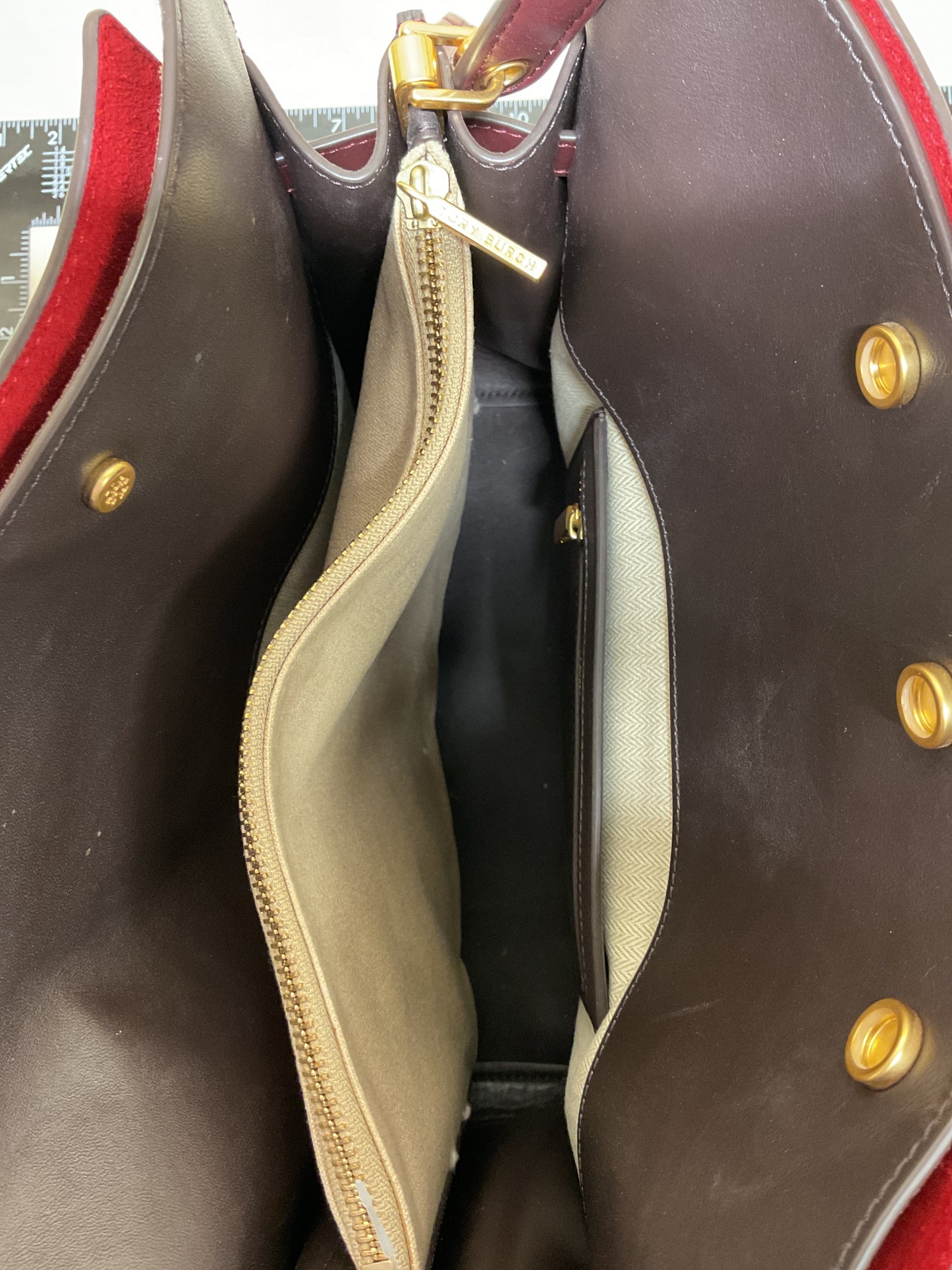 Handbag Designer By Tory Burch In Maroon, Size:Large