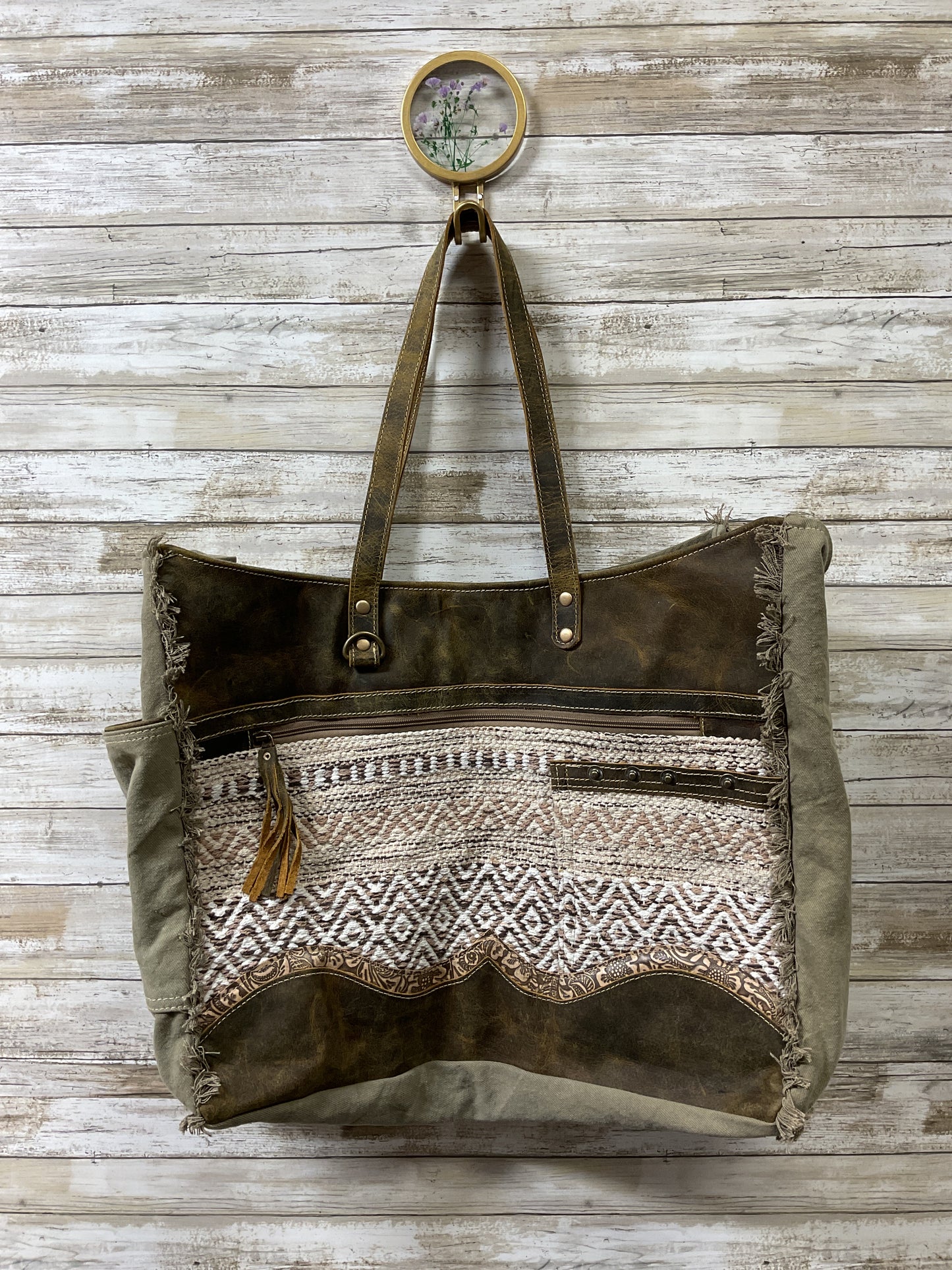 Tote By Myra In Brown & Cream, Size:Large