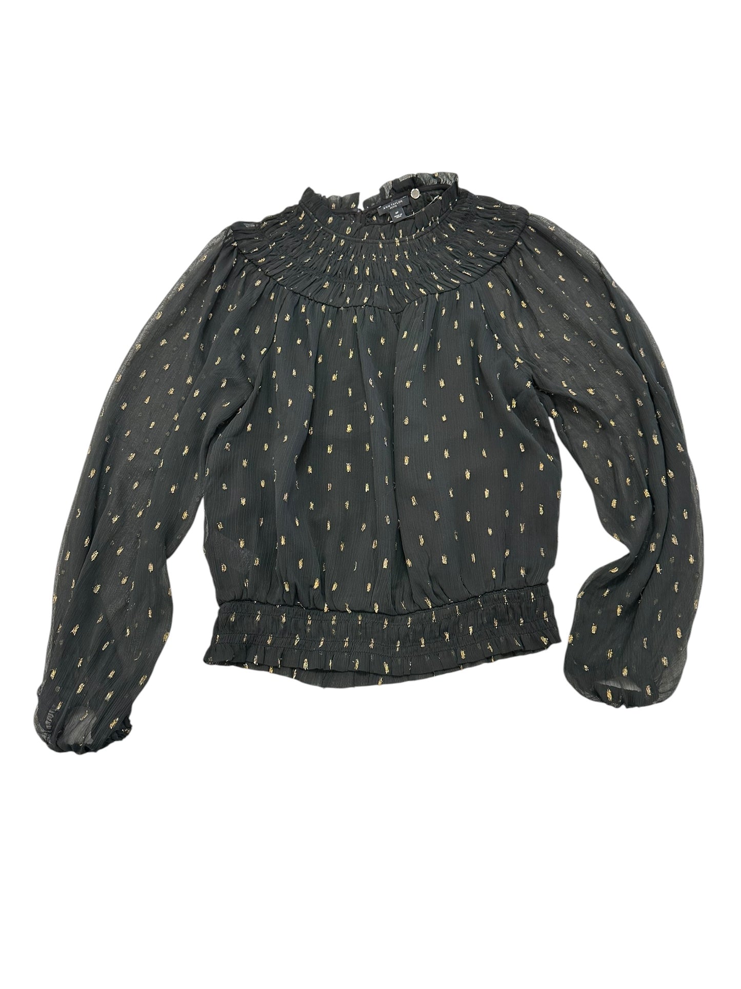 Blouse Ls By Ann Taylor In Black & Gold, Size:Mp