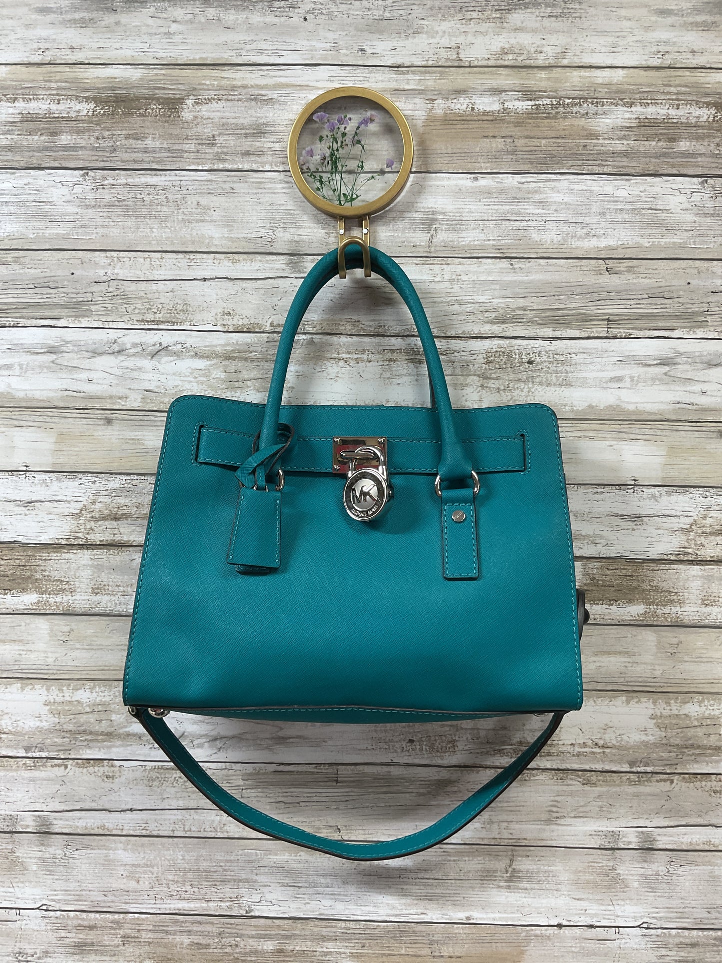 Handbag Leather By Michael By Michael Kors In Green, Size:Medium