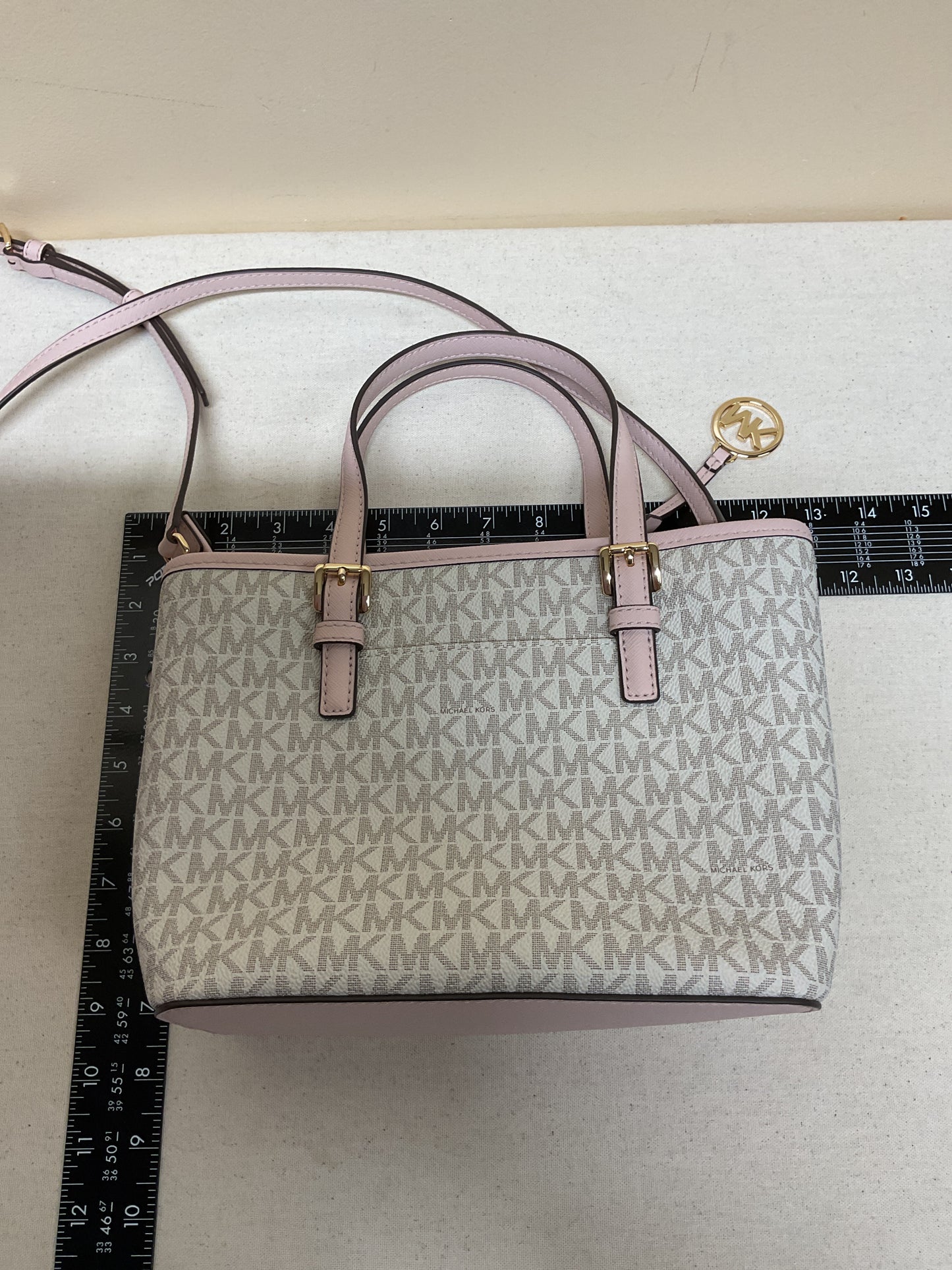 Handbag Designer By Michael Kors In Cream & Pink, Size:Medium