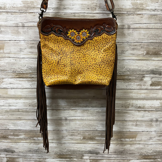 Crossbody Leather By Myra In Brown & Yellow, Size:Large