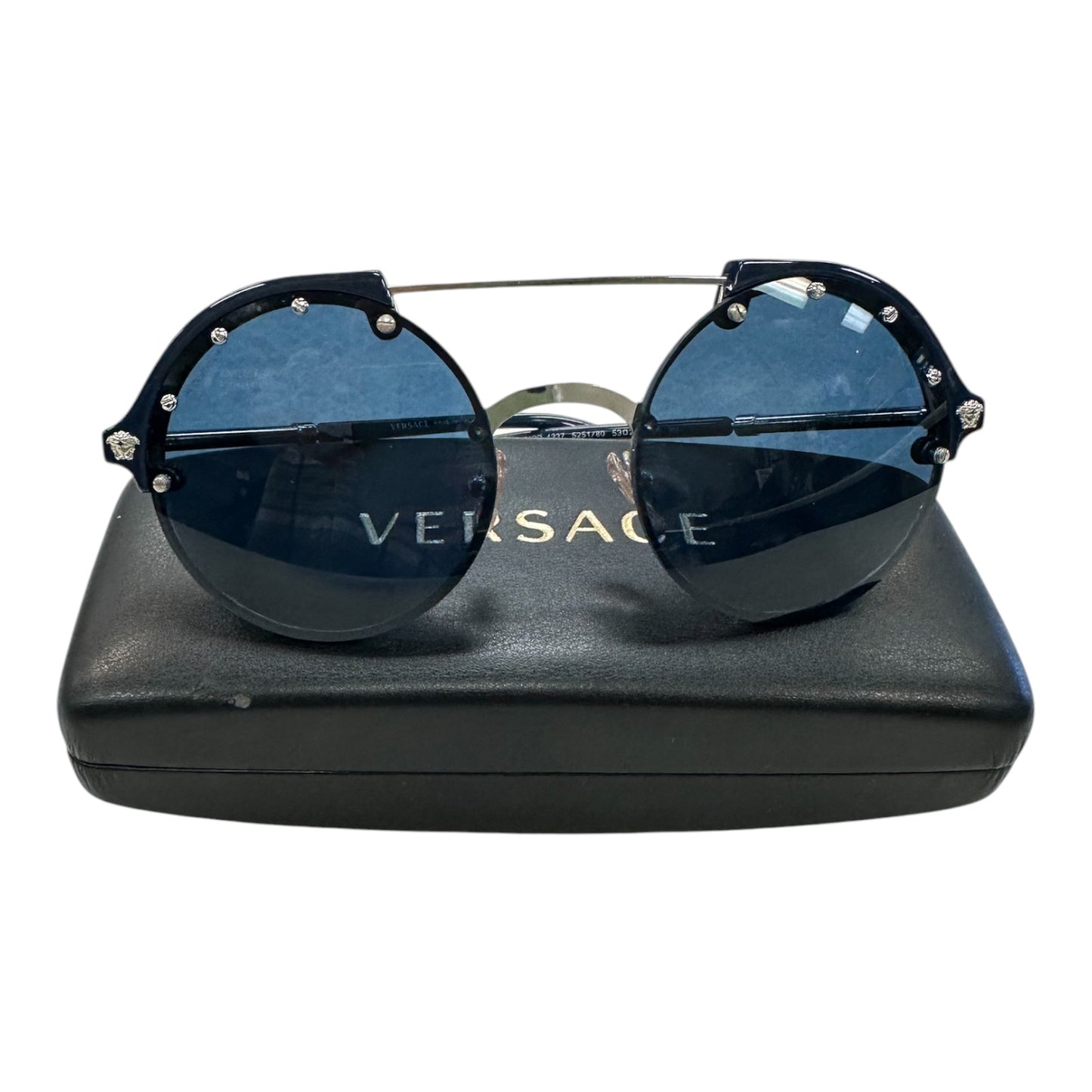 Sunglasses Luxury Designer By Versace In Blue, Size: