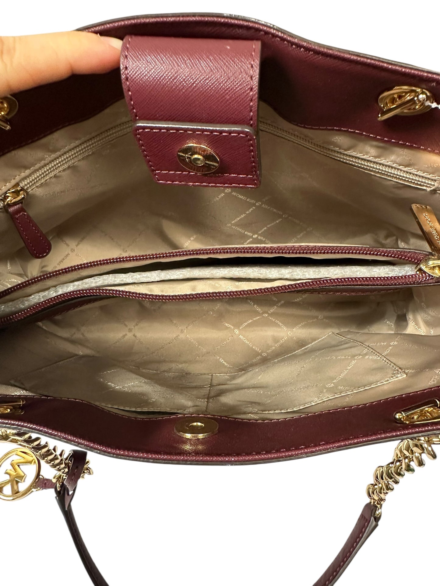 Handbag Designer By Michael Kors In Maroon, Size:Large