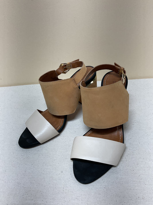 Sandals Heels Block By Cma In Tan & White, Size:8