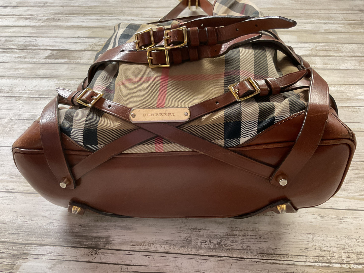 Handbag Luxury Designer By Burberry In Plaid Pattern, Size:Large