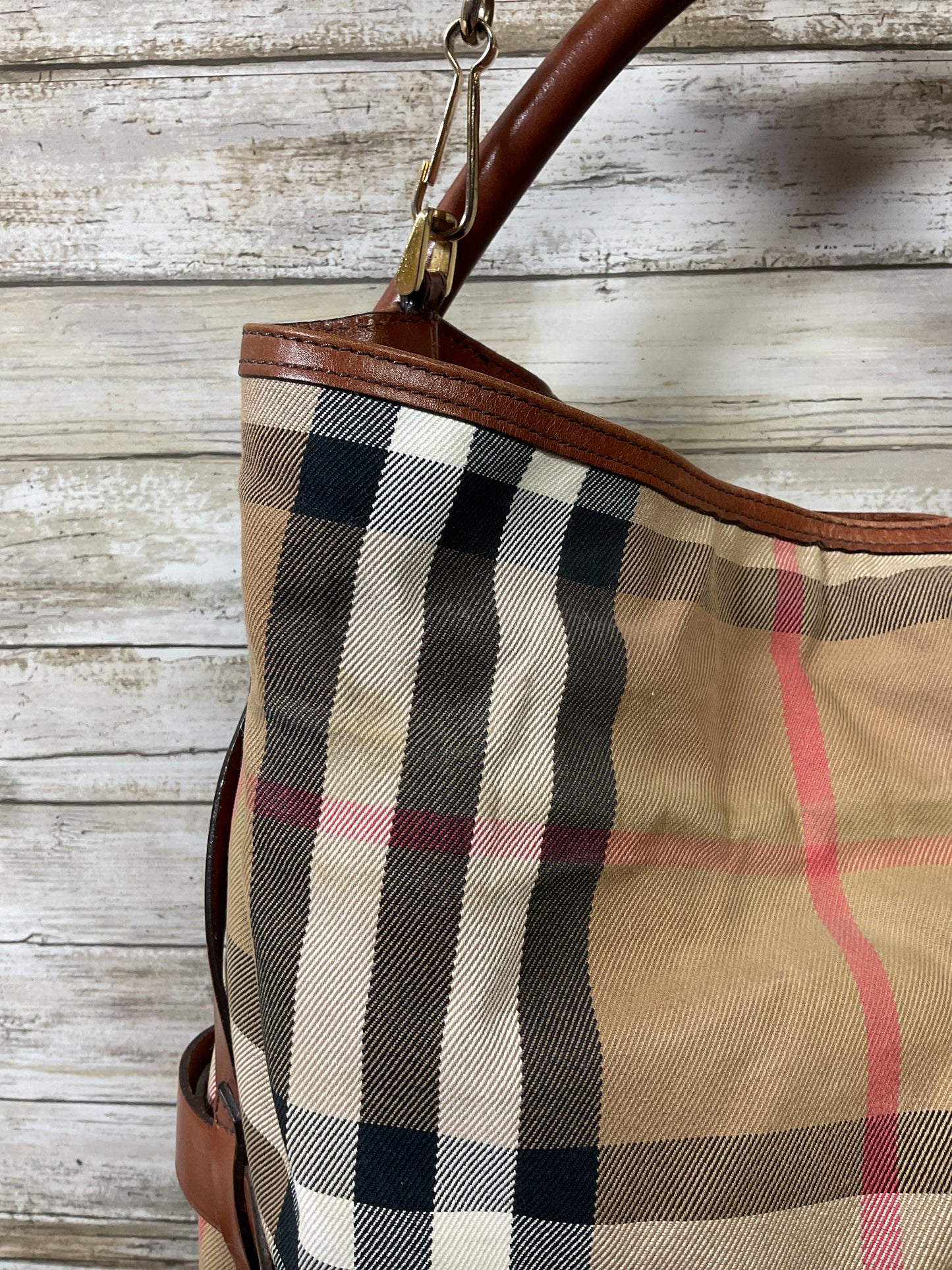 Handbag Luxury Designer By Burberry In Plaid Pattern, Size:Large