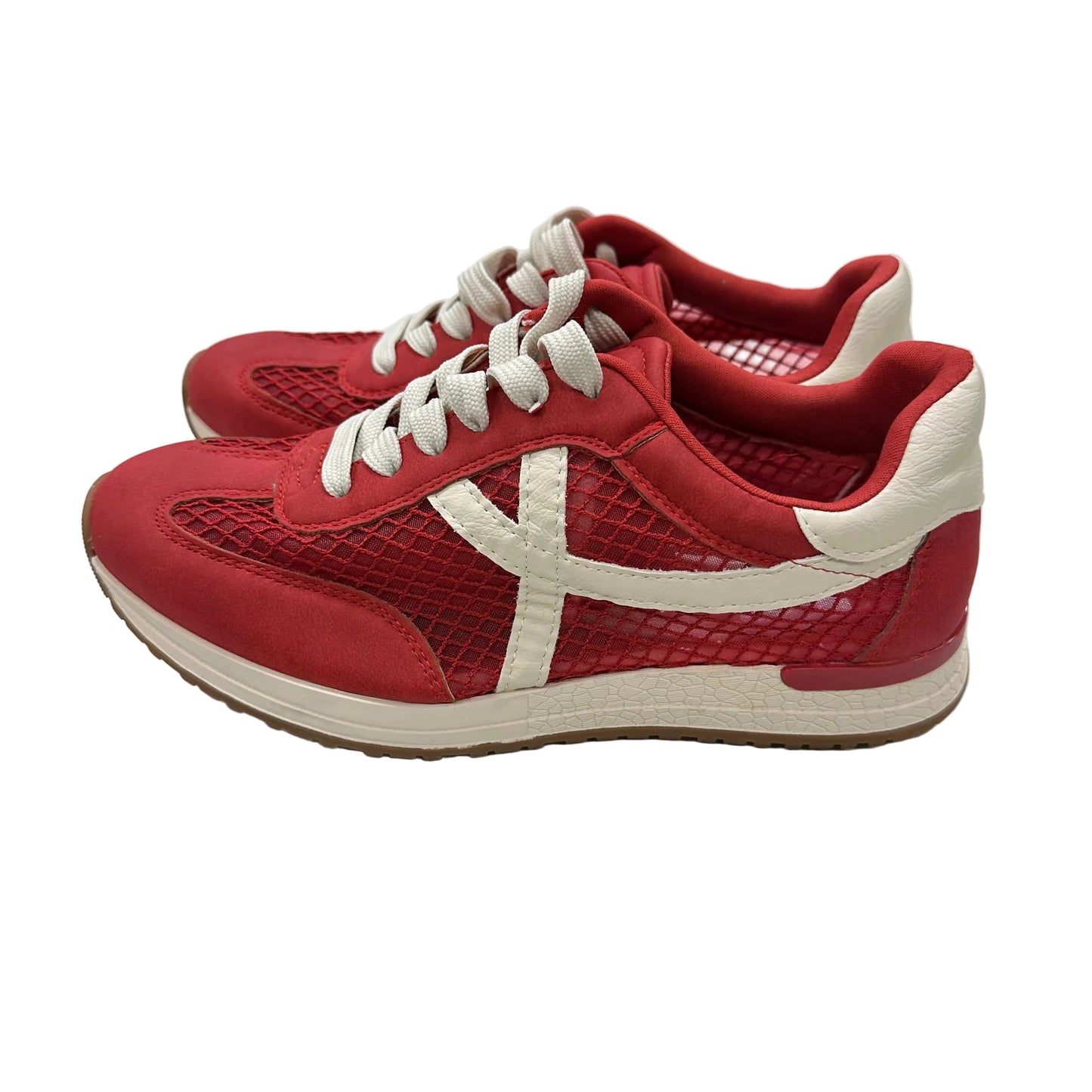 Shoes Sneakers By Dv In Red & White, Size:6.5