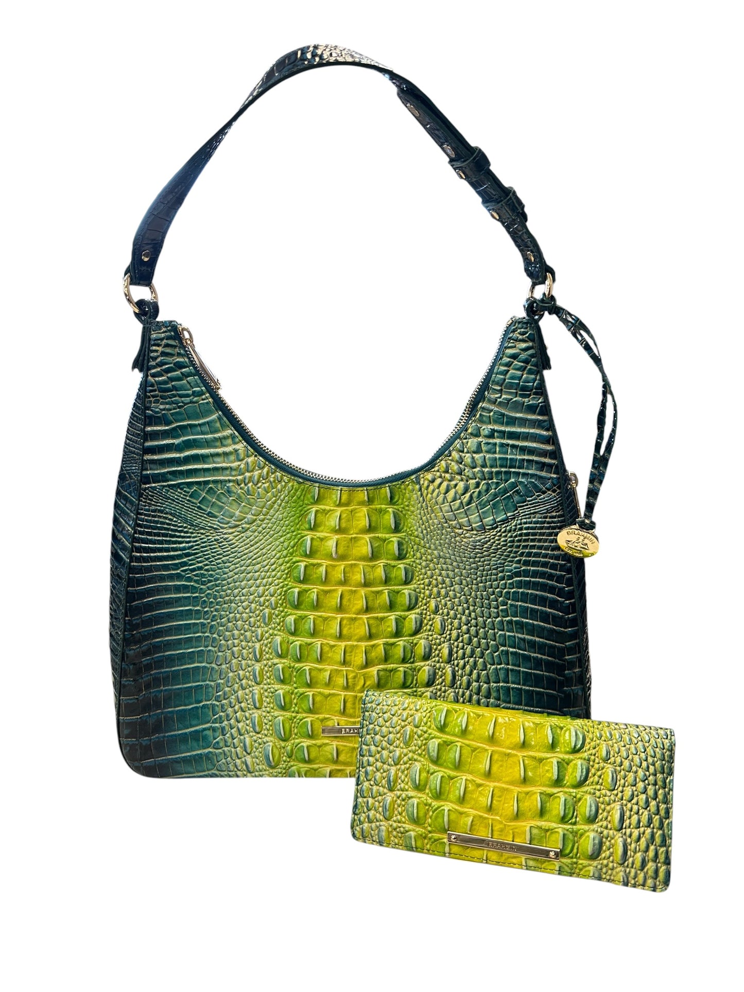 Handbag Designer By Brahmin In Green & Yellow, Size:Large