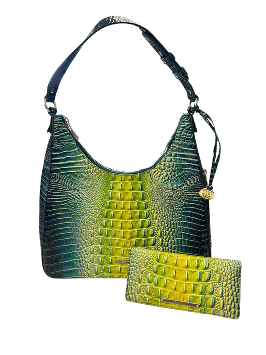 Handbag Designer By Brahmin In Green & Yellow, Size:Large