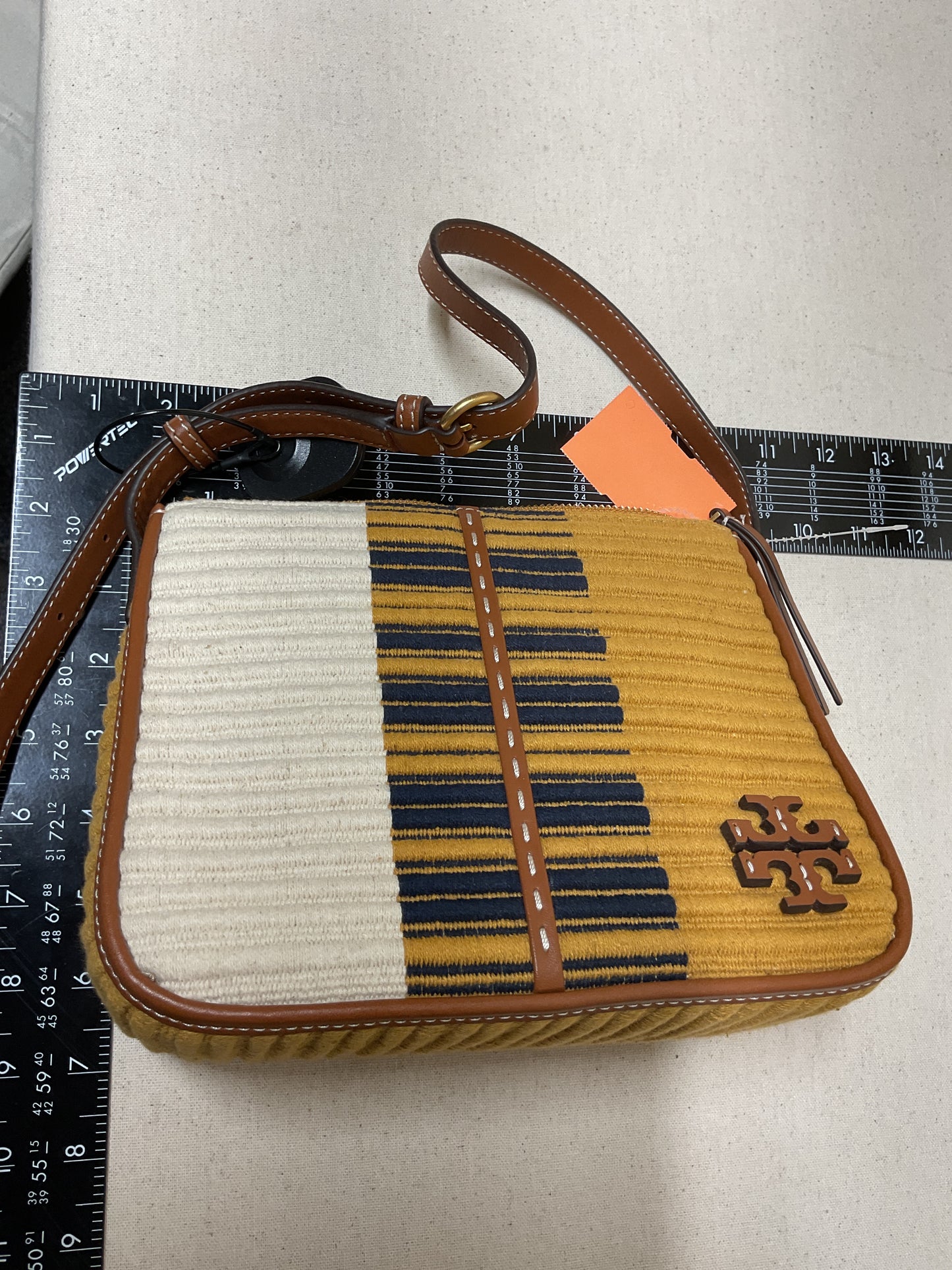Handbag Designer By Tory Burch In White & Yellow, Size:Small