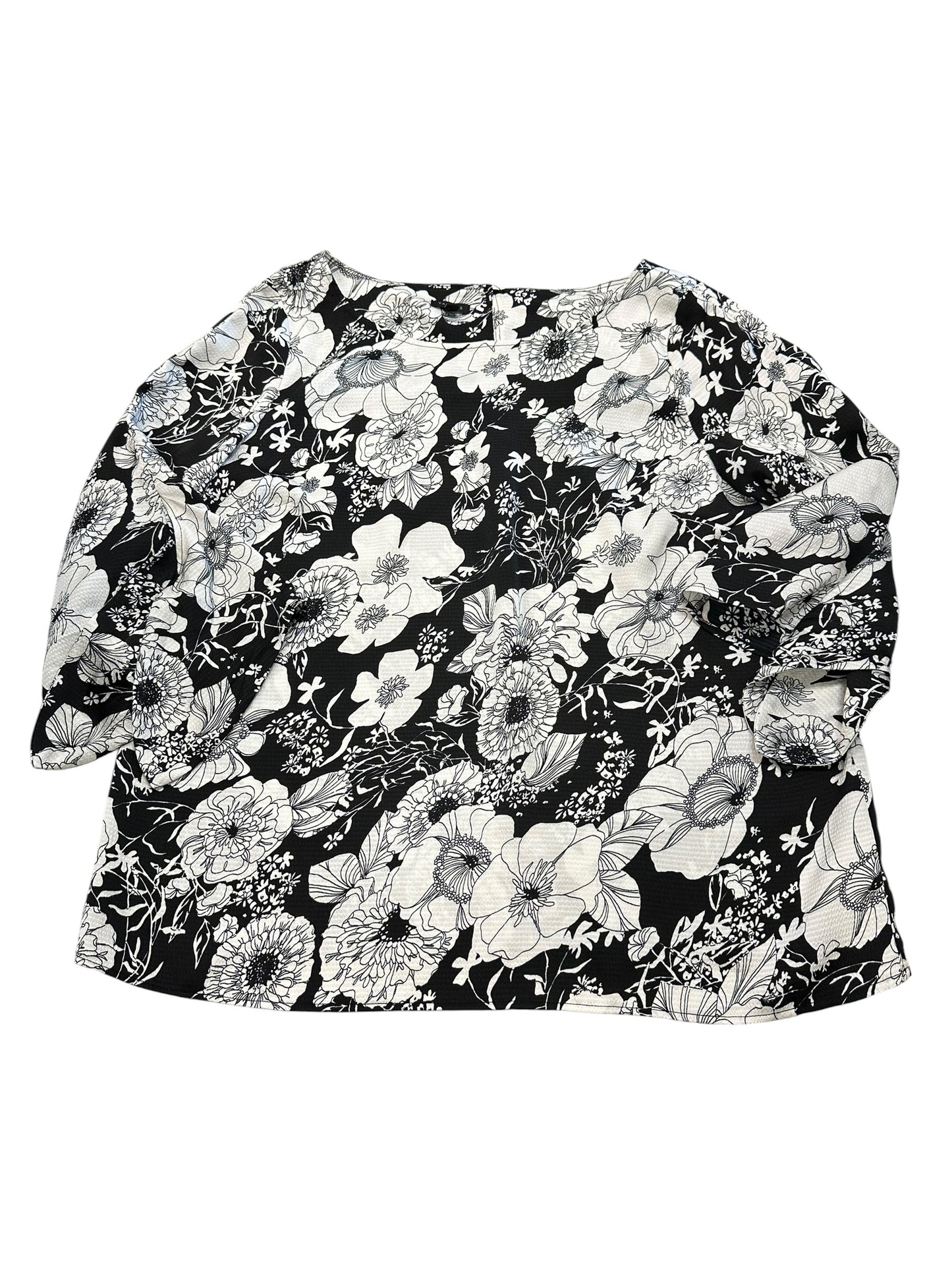 Blouse 3/4 Sleeve By Talbots In Black & White, Size:L