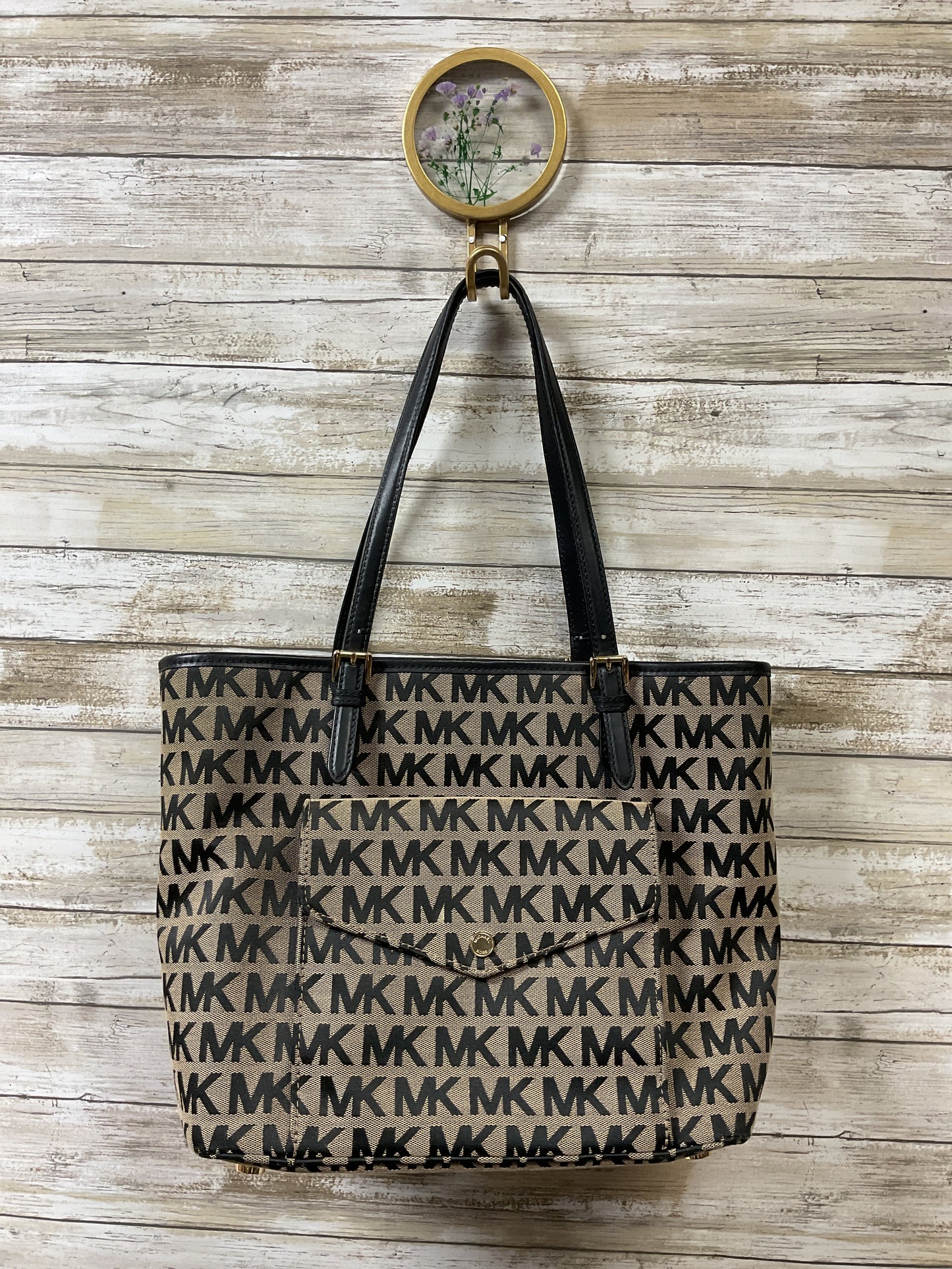 Handbag Designer By Michael Kors In Black & Tan, Size:Large