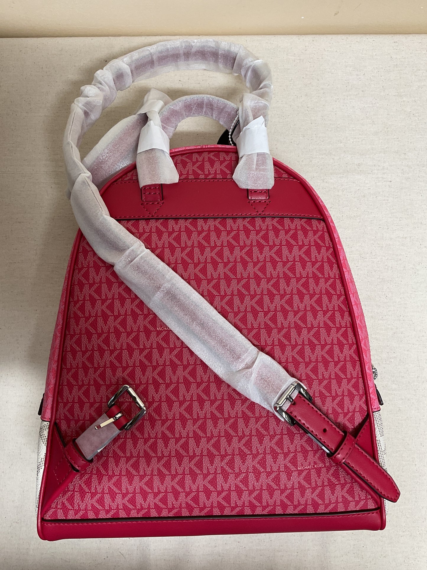 Backpack Designer By Michael Kors In Pink & White, Size:Large