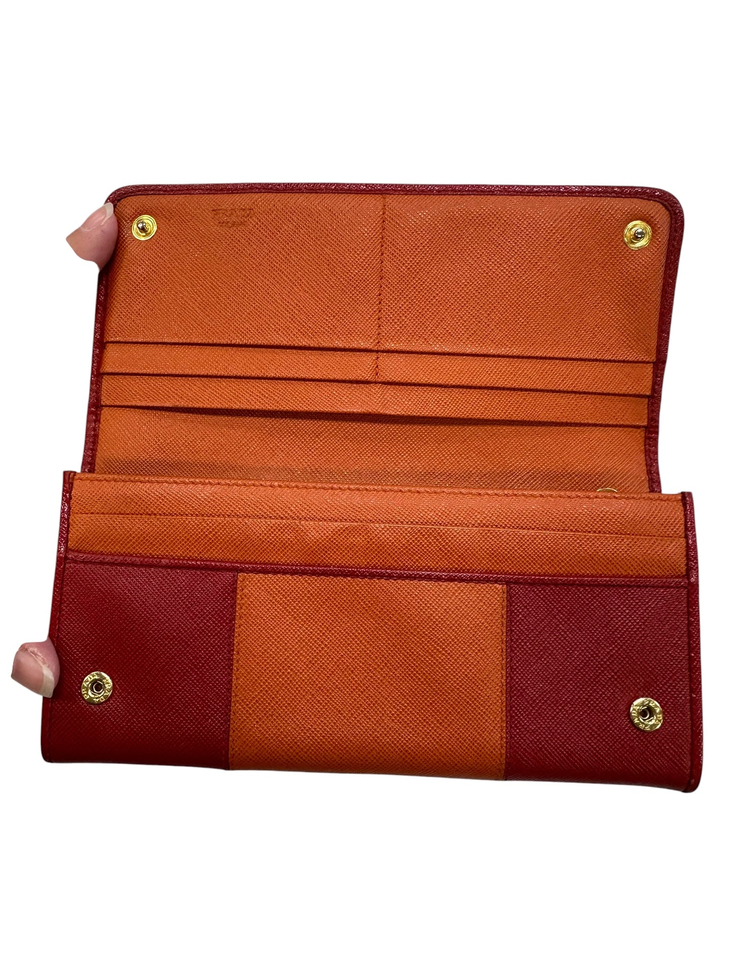 Wallet Luxury Designer By Prada In Orange & Red, Size:Large