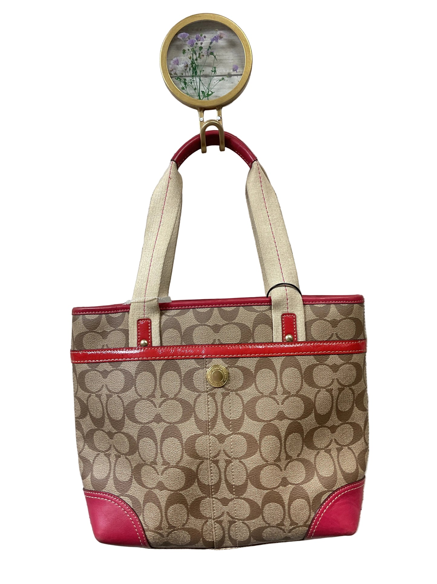Handbag Designer By Coach In Red & Tan, Size:Medium
