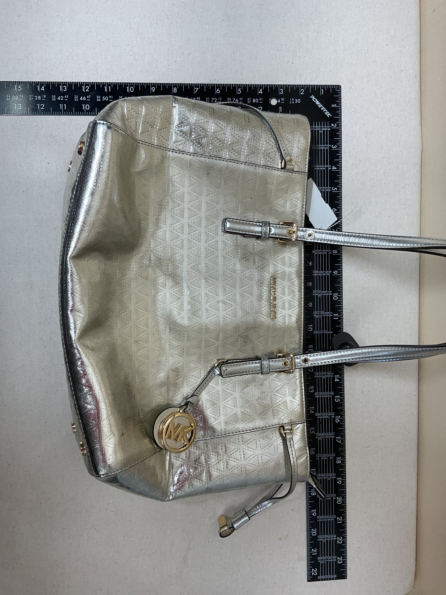 Handbag Designer By Michael Kors In Silver, Size:Large