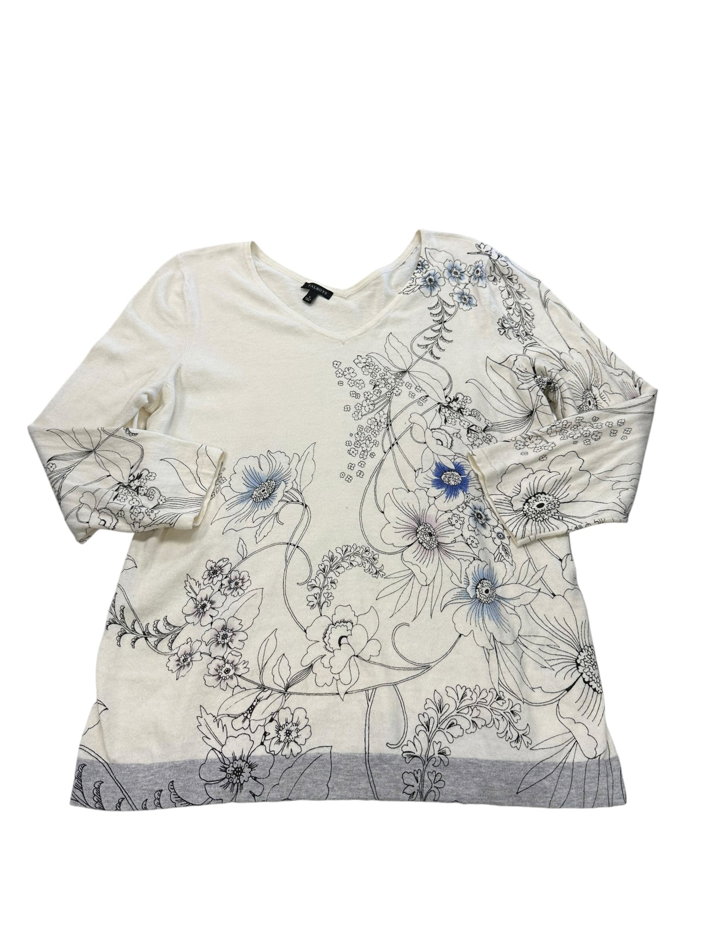 Top 3/4 Sleeve By Talbots In Grey & White, Size:L