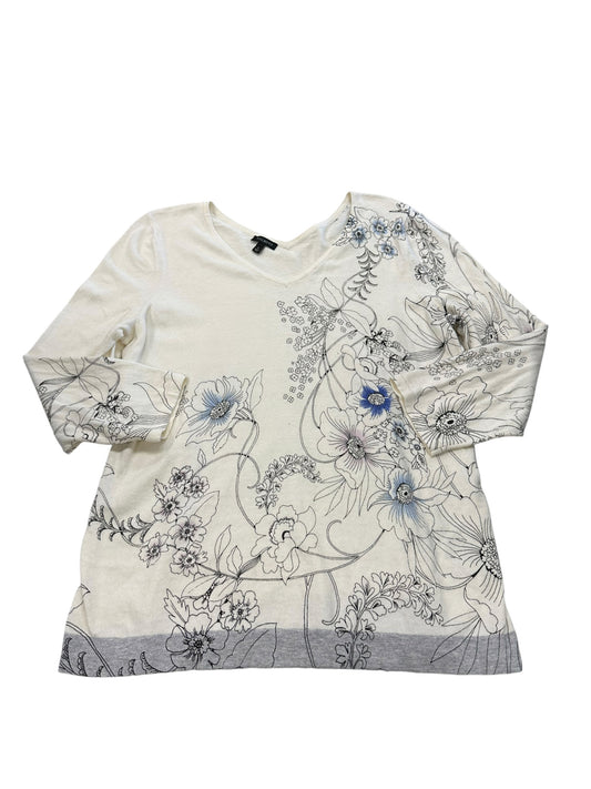 Top 3/4 Sleeve By Talbots In Grey & White, Size:L