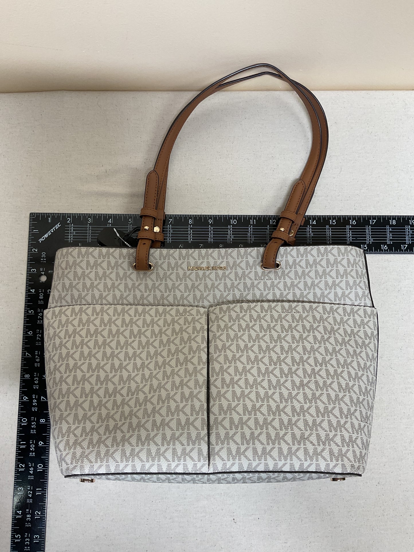 Handbag Designer By Michael Kors In Brown & Cream, Size:Medium