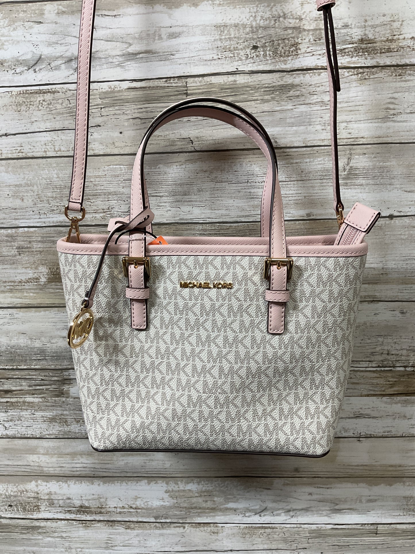 Handbag Designer By Michael Kors In Cream & Pink, Size:Medium