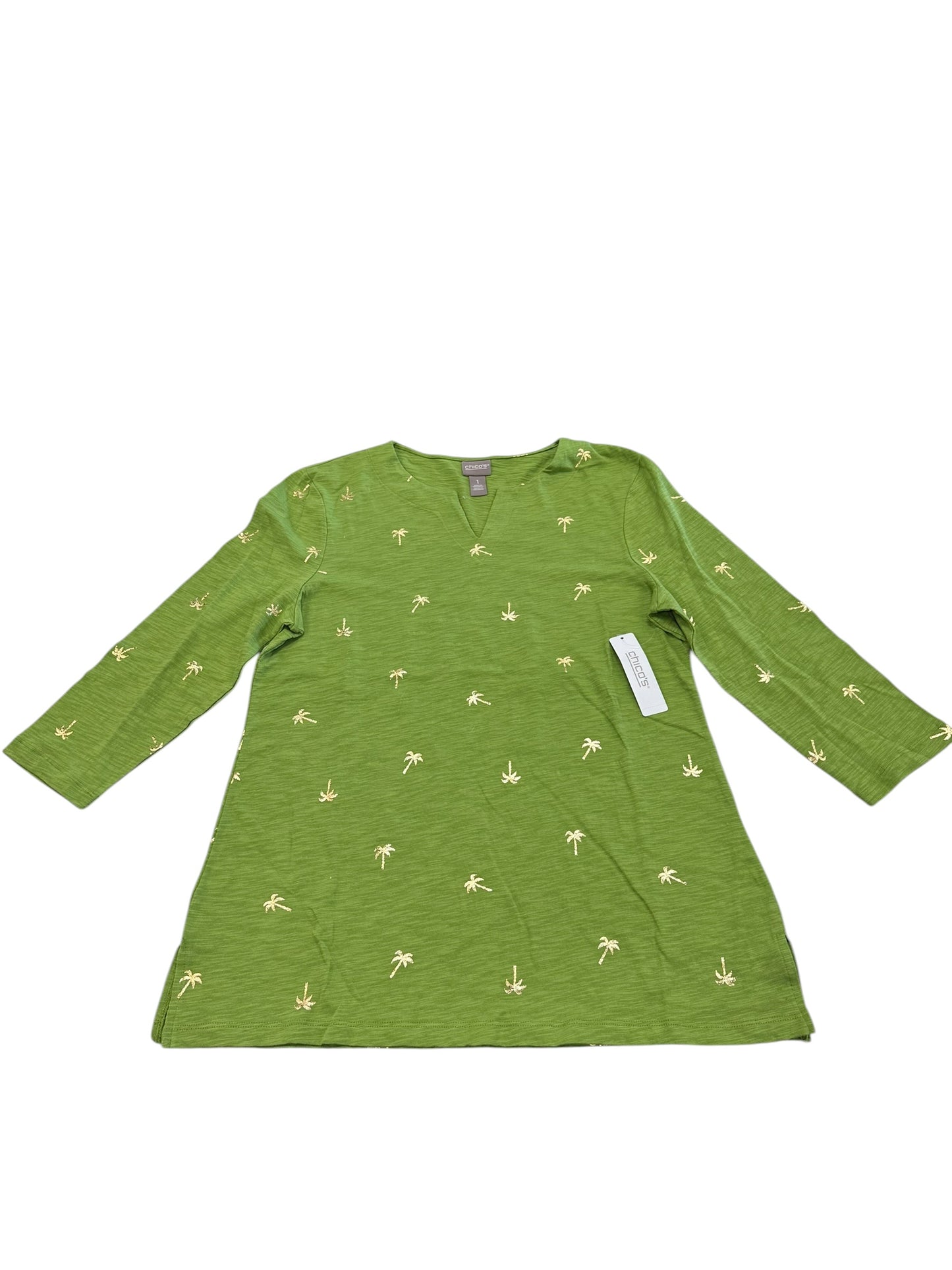 Top 3/4 Sleeve By Chicos In Gold & Green, Size:M