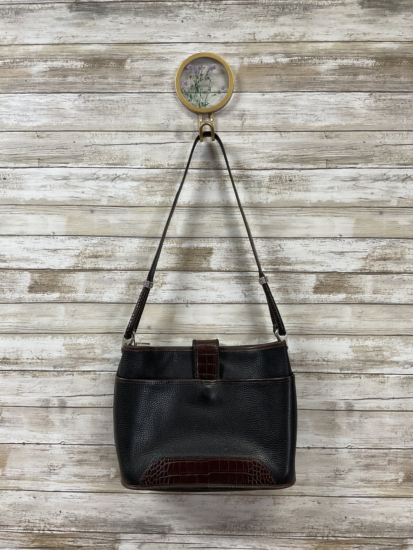 Handbag Leather By Brighton In Black & Silver, Size:Medium