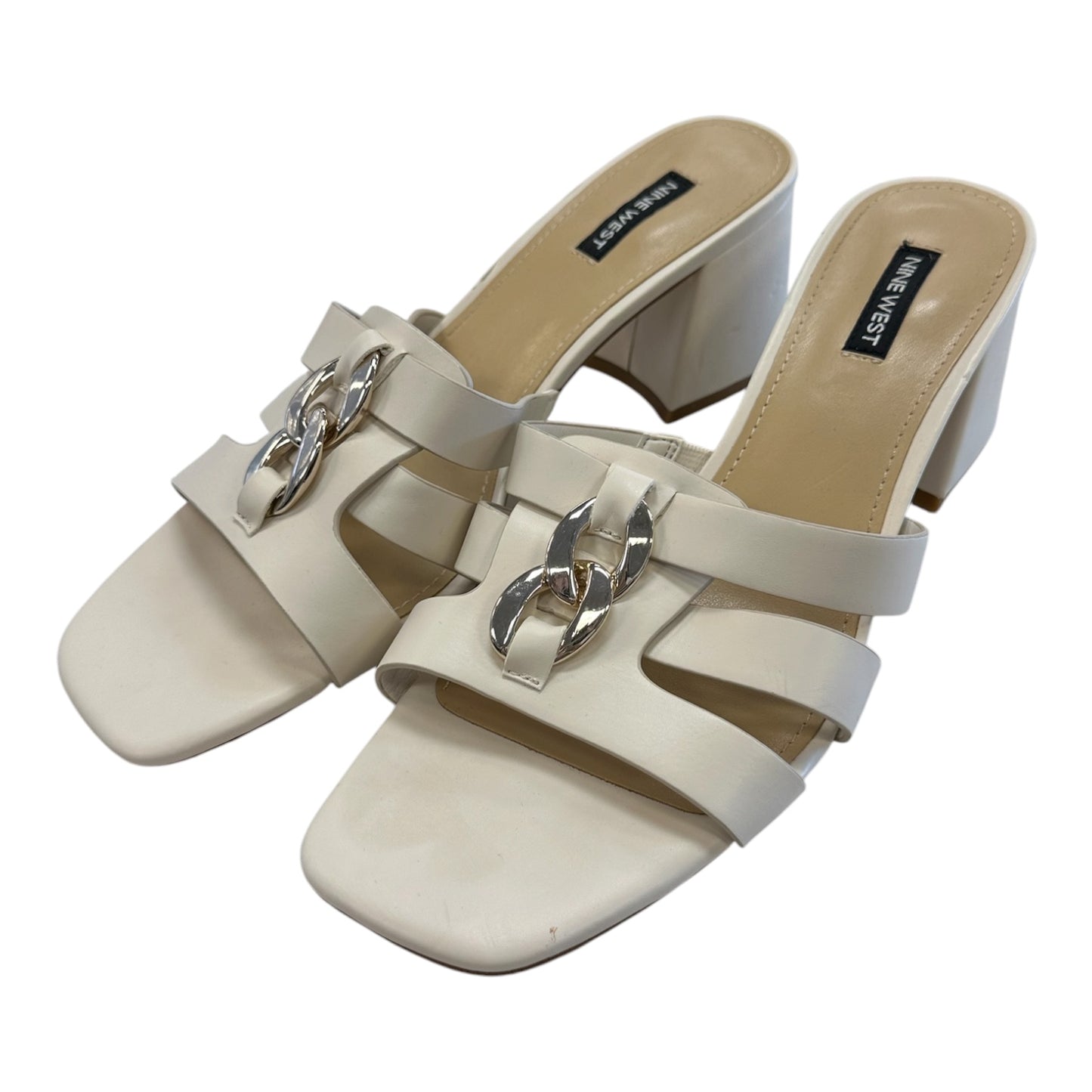 Sandals Heels Block By Nine West In Cream, Size:10.5