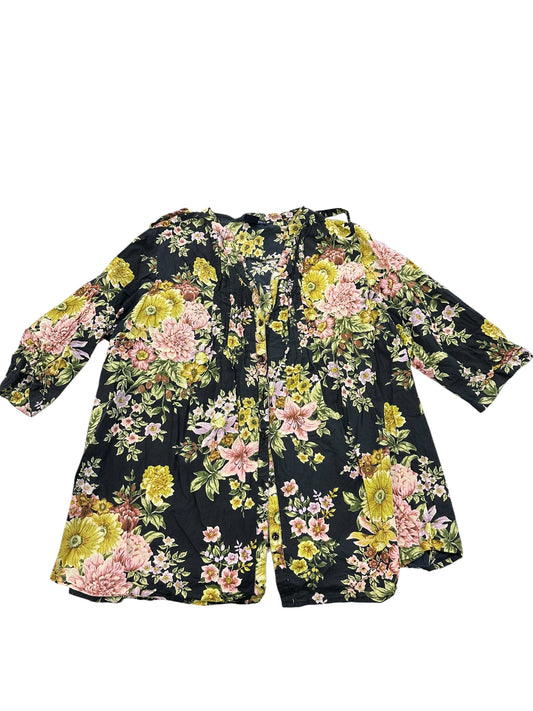 Blouse 3/4 Sleeve By Denim 24/7 In Floral Print, Size:2X