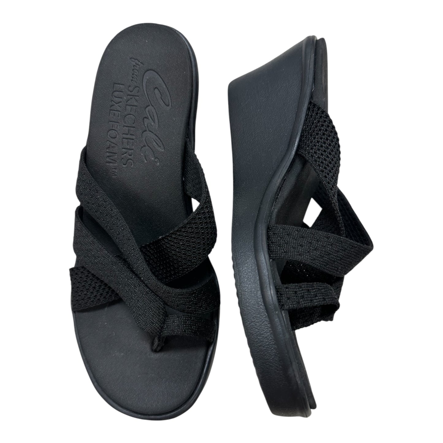 Sandals Heels Wedge By Skechers In Black, Size:6.5
