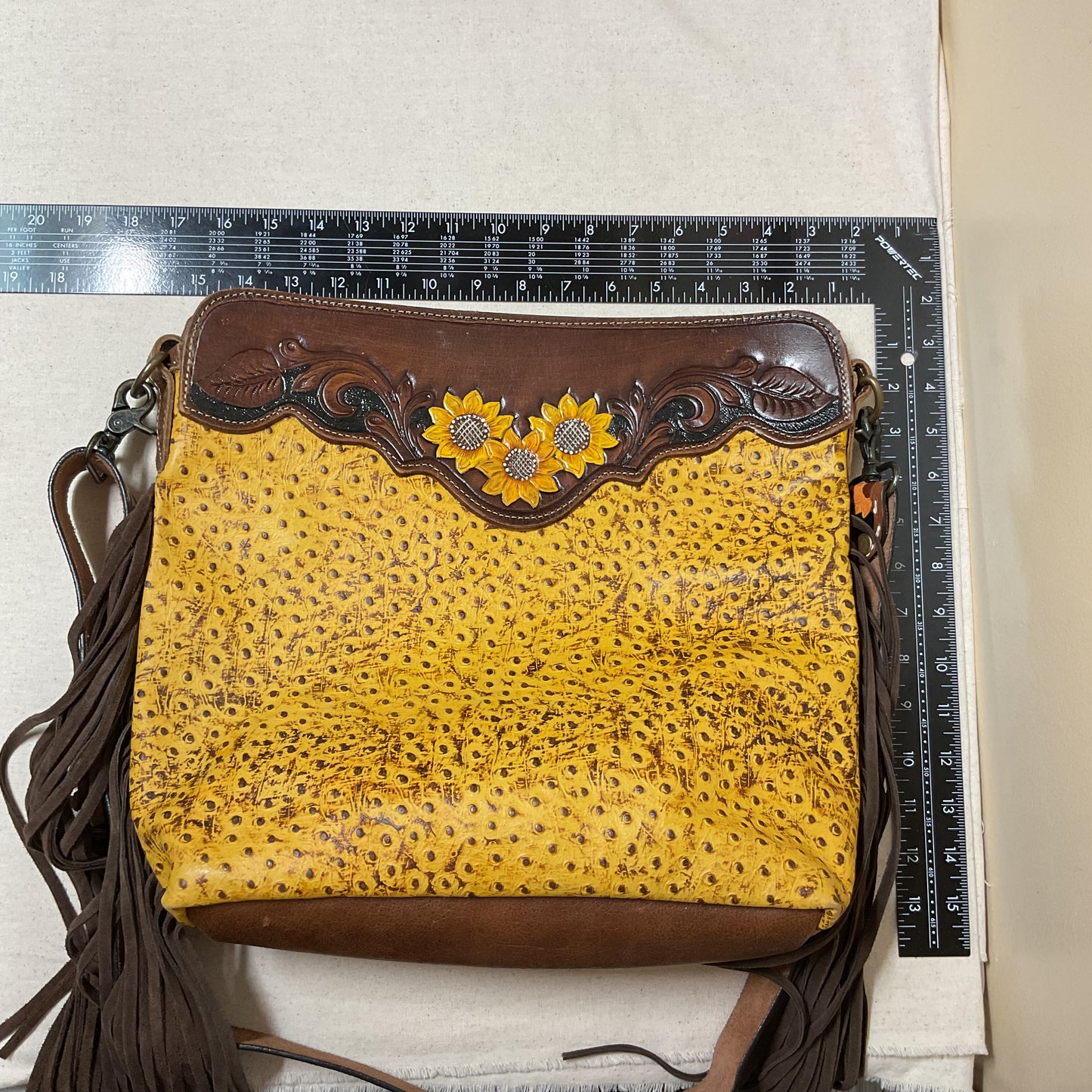 Crossbody Leather By Myra In Brown & Yellow, Size:Large