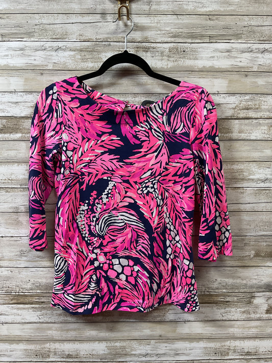 Top 3/4 Sleeve Designer By Lilly Pulitzer In Blue & Pink, Size:Xs