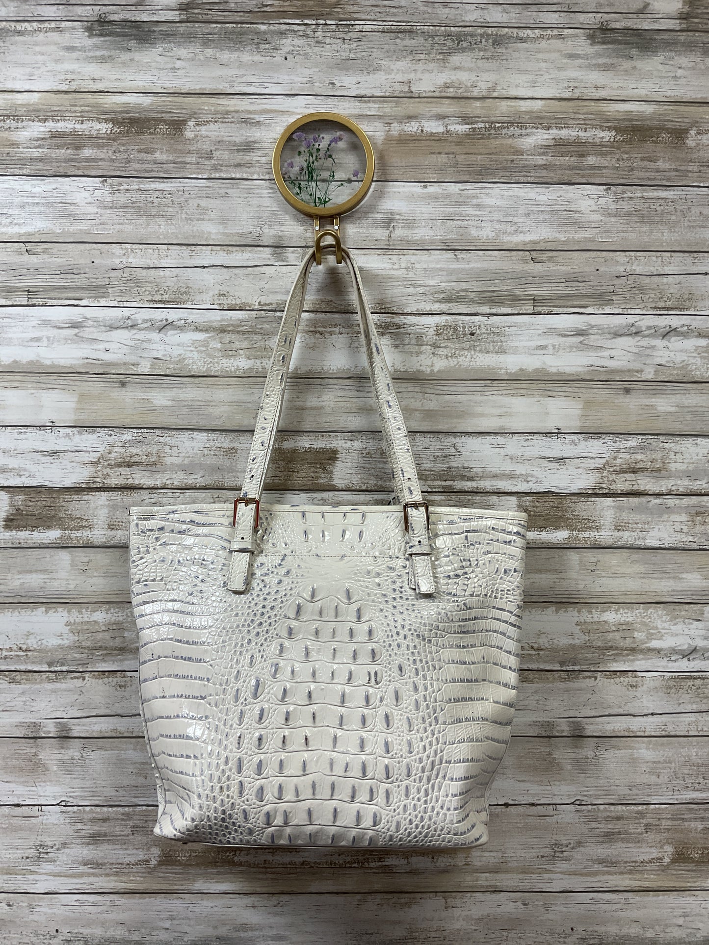 Handbag Designer By Brahmin In Grey & White, Size:Large