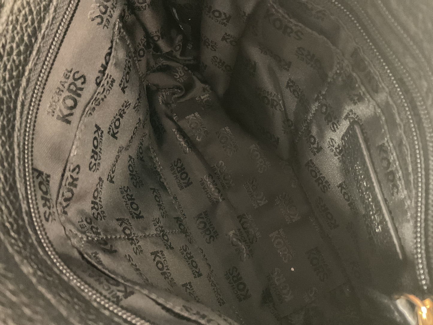 Handbag Designer By Michael By Michael Kors In Black & Gold, Size:Medium