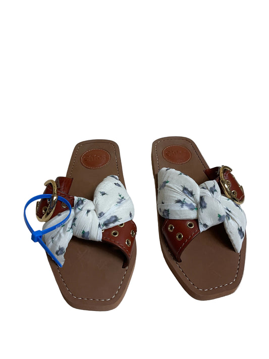 Sandals Luxury Designer By Chloe In Brown & White, Size:5
