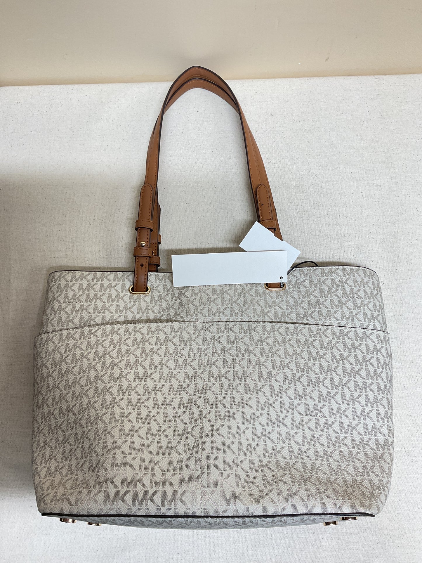 Handbag Designer By Michael Kors In Brown & Cream, Size:Medium