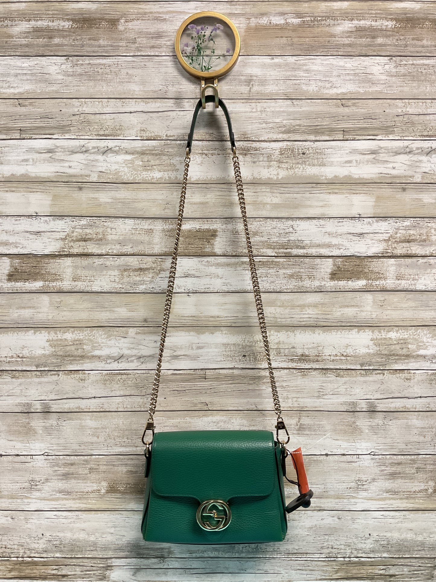 Handbag Luxury Designer By Gucci In Gold & Green, Size:Small