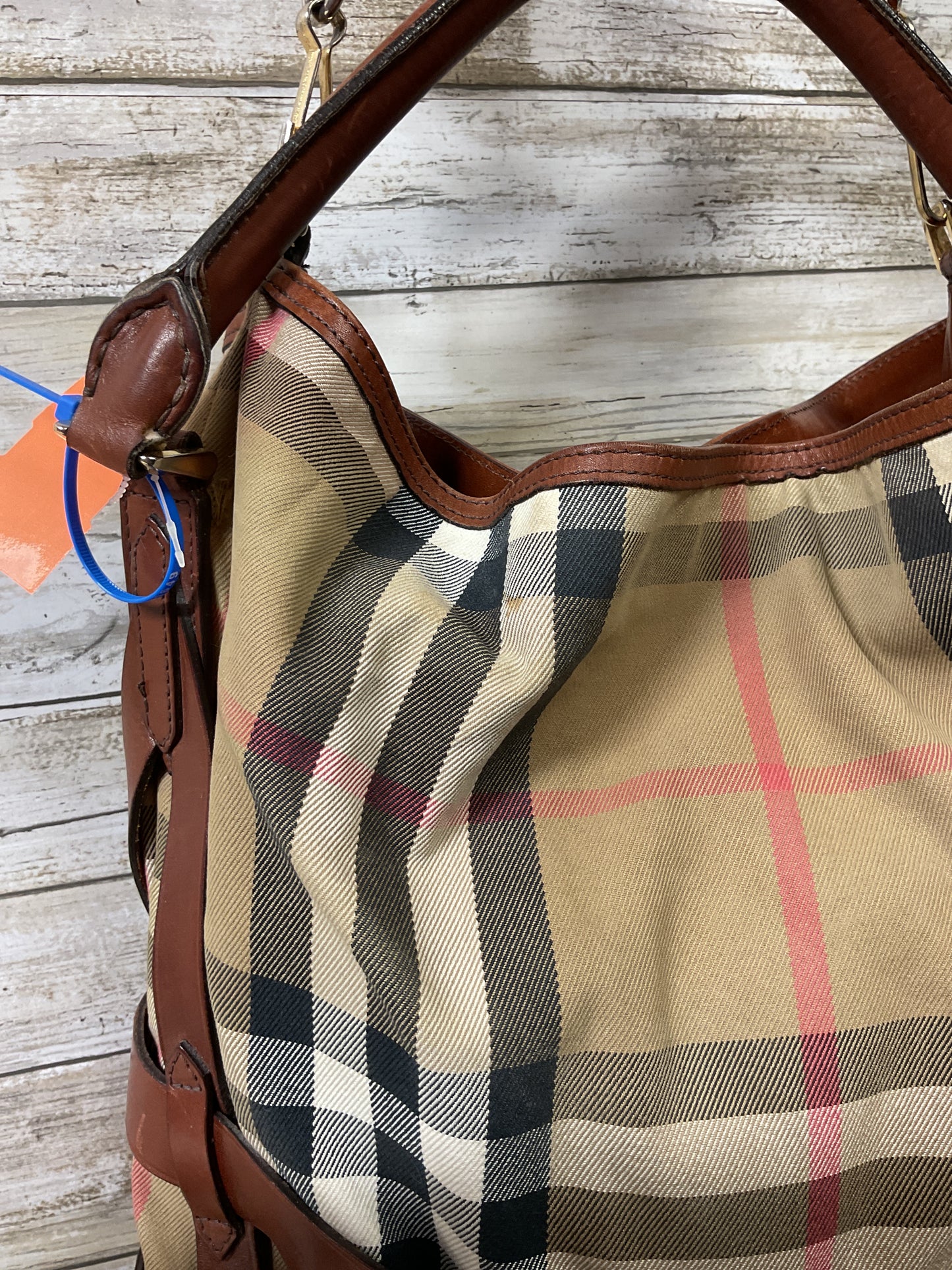 Handbag Luxury Designer By Burberry In Plaid Pattern, Size:Large