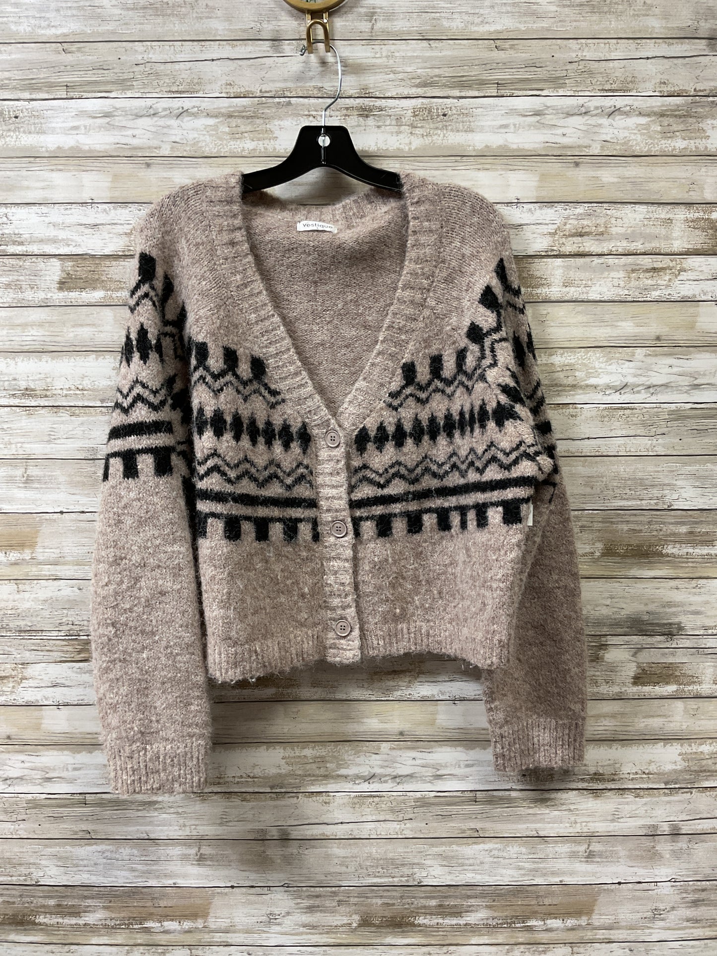 Sweater Cardigan By Vestique In Black & Brown, Size:L