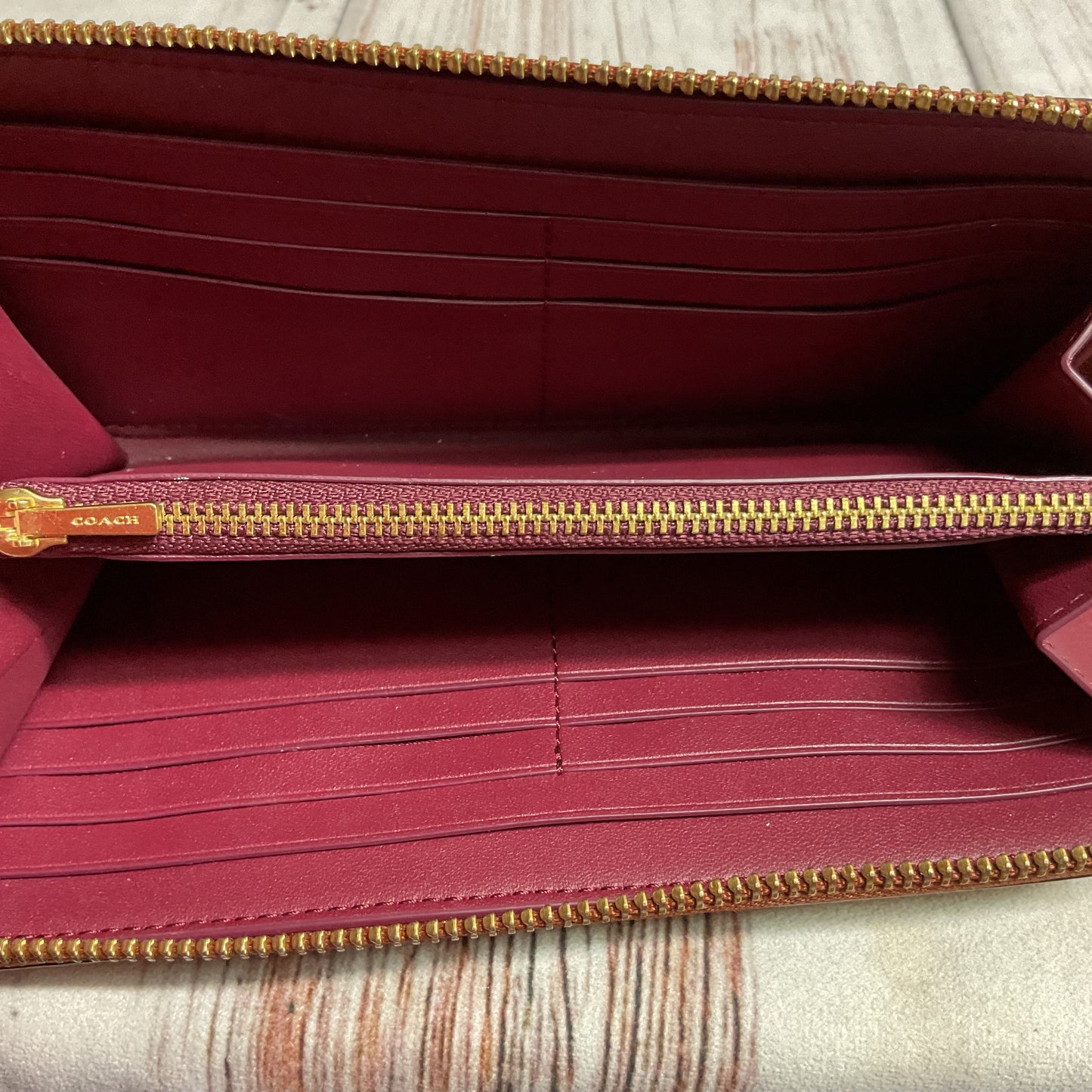 Wallet Designer By Coach In Brown & Red, Size:Large
