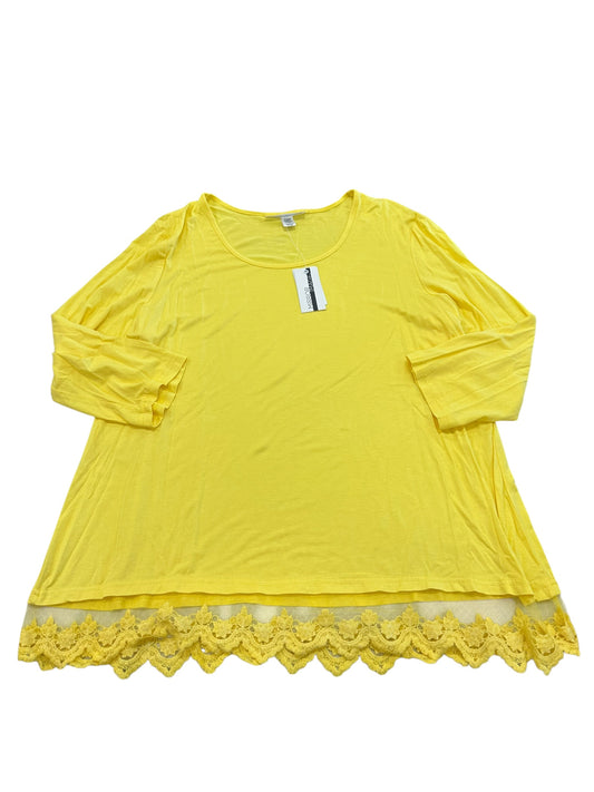 Blouse 3/4 Sleeve By Cme In Yellow, Size:1X