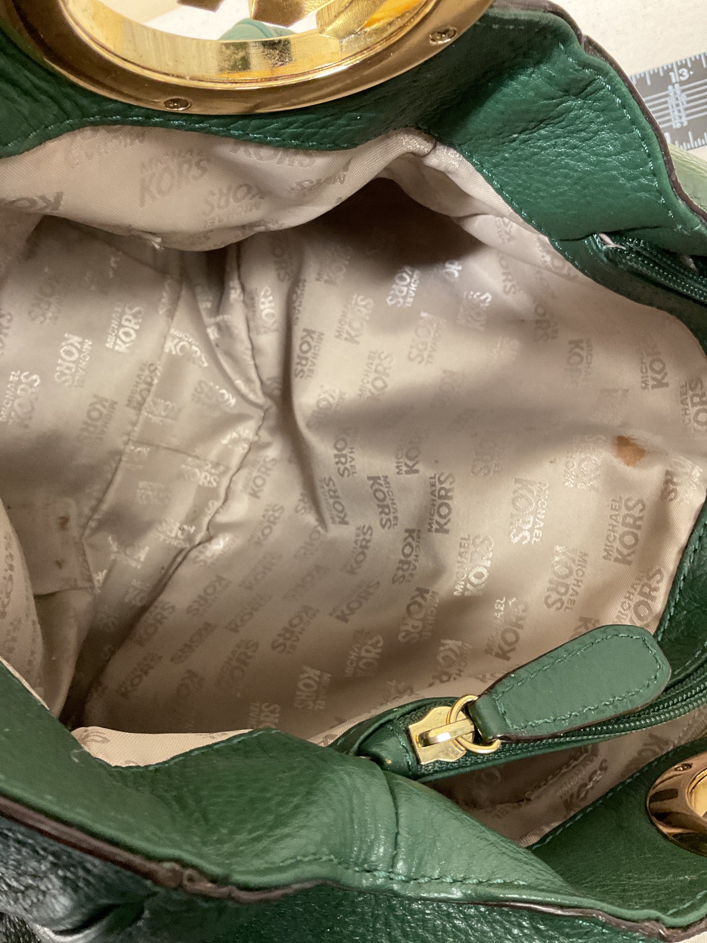 Handbag Designer By Michael Kors In Green, Size:Medium