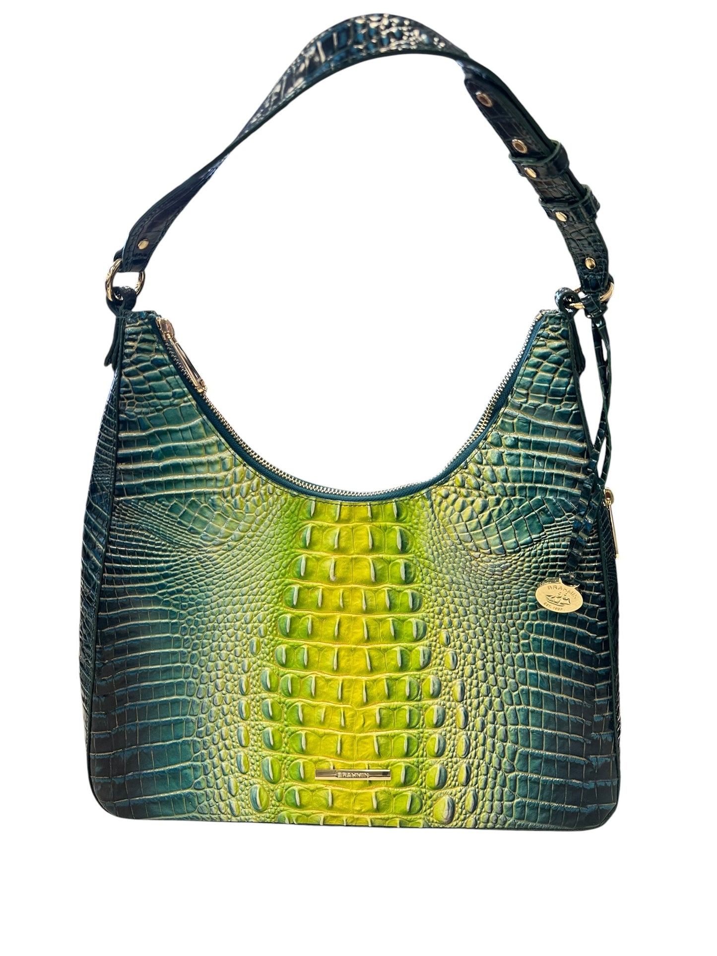 Handbag Designer By Brahmin In Green & Yellow, Size:Large
