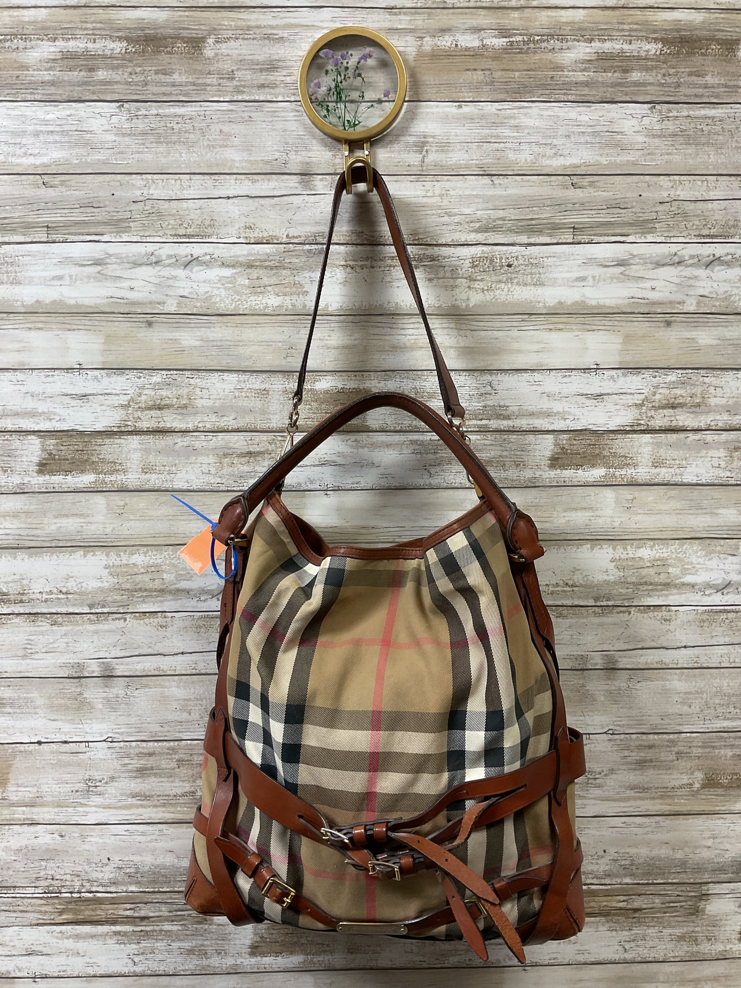 Handbag Luxury Designer By Burberry In Plaid Pattern, Size:Large