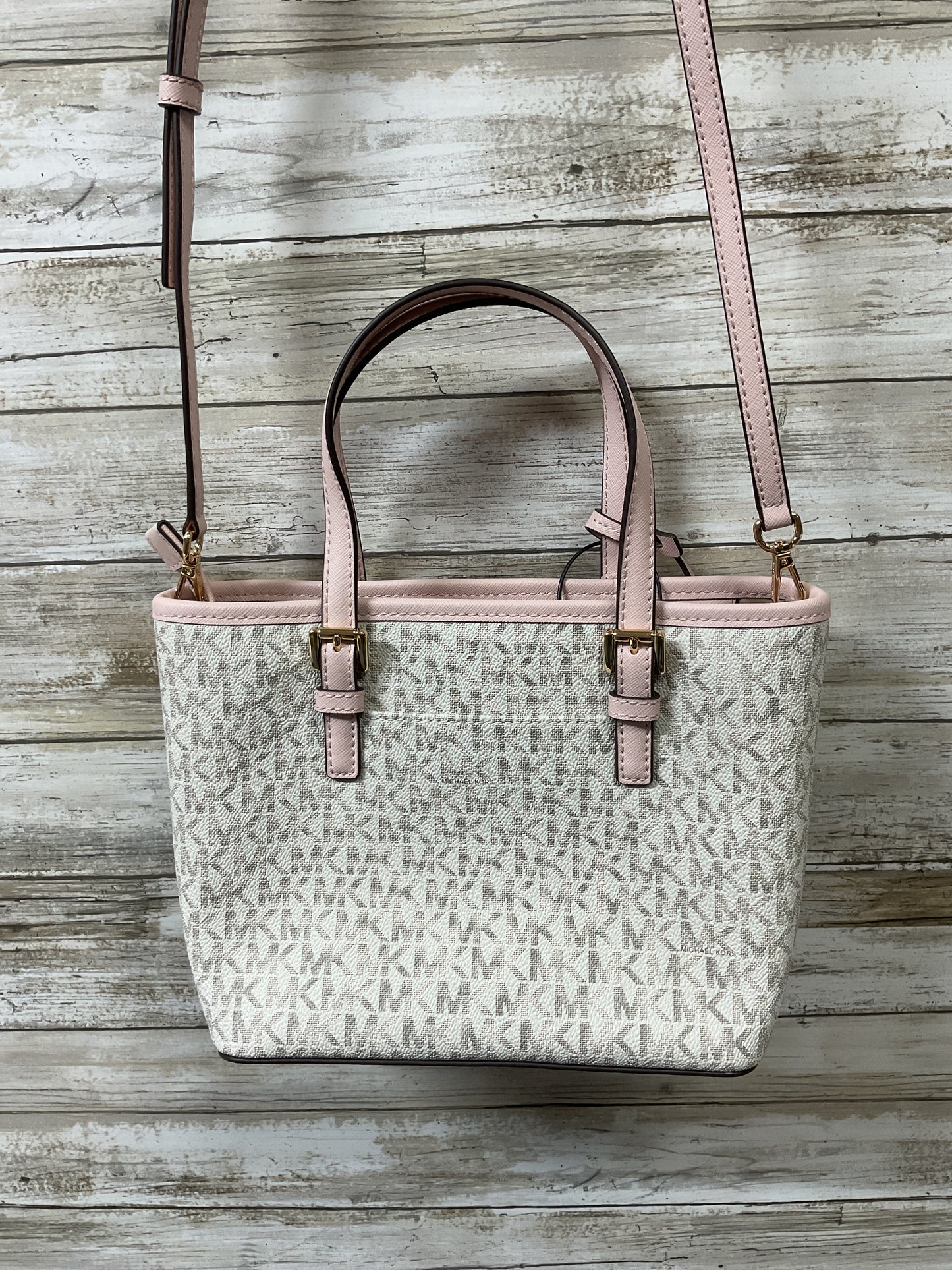 Handbag Designer By Michael Kors In Cream & Pink, Size:Medium