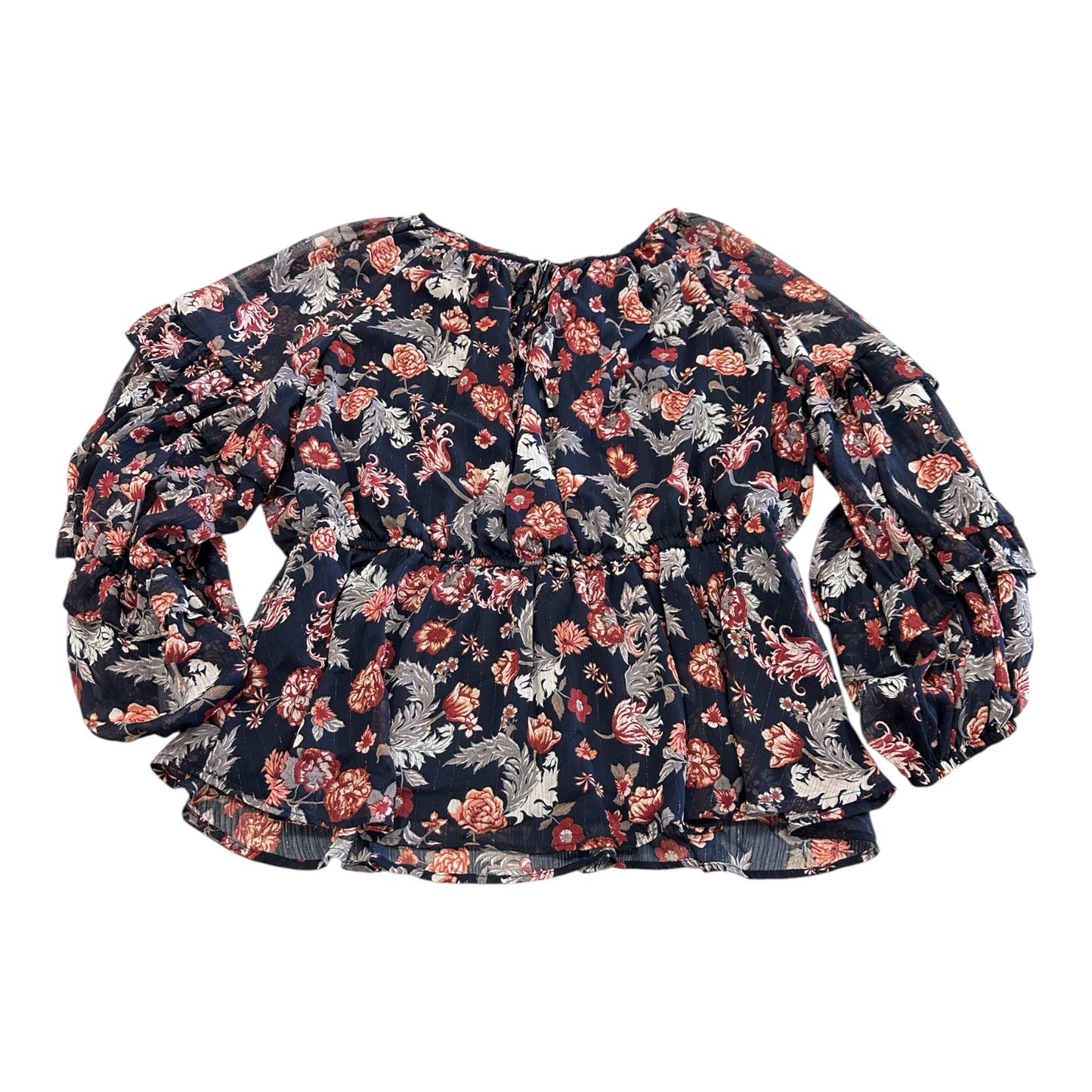 Blouse Ls By Maurices In Navy, Size:1X