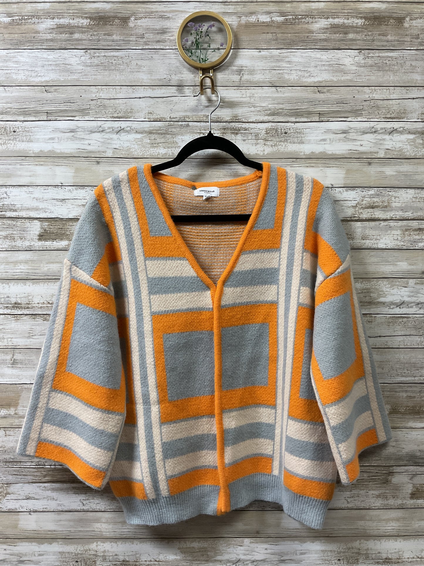 Sweater Cardigan By Cmc In Grey & Orange, Size:S