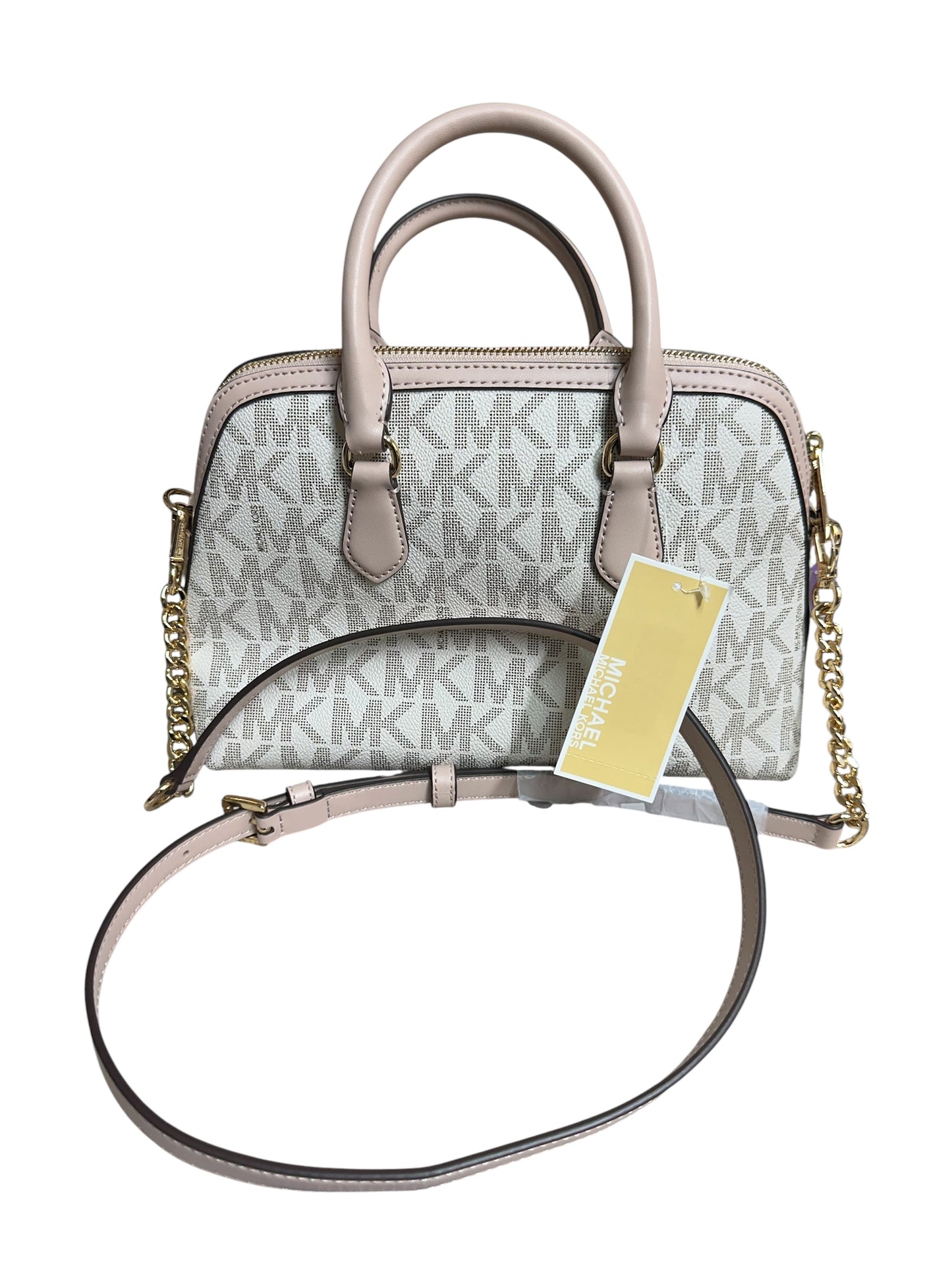 Handbag Designer By Michael Kors In Cream & Pink, Size:Medium